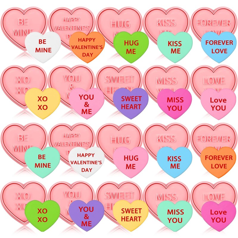 20 Pcs Valentine’s Day Cookie Cutters 3D Conversation Hearts Cookie Stampers …