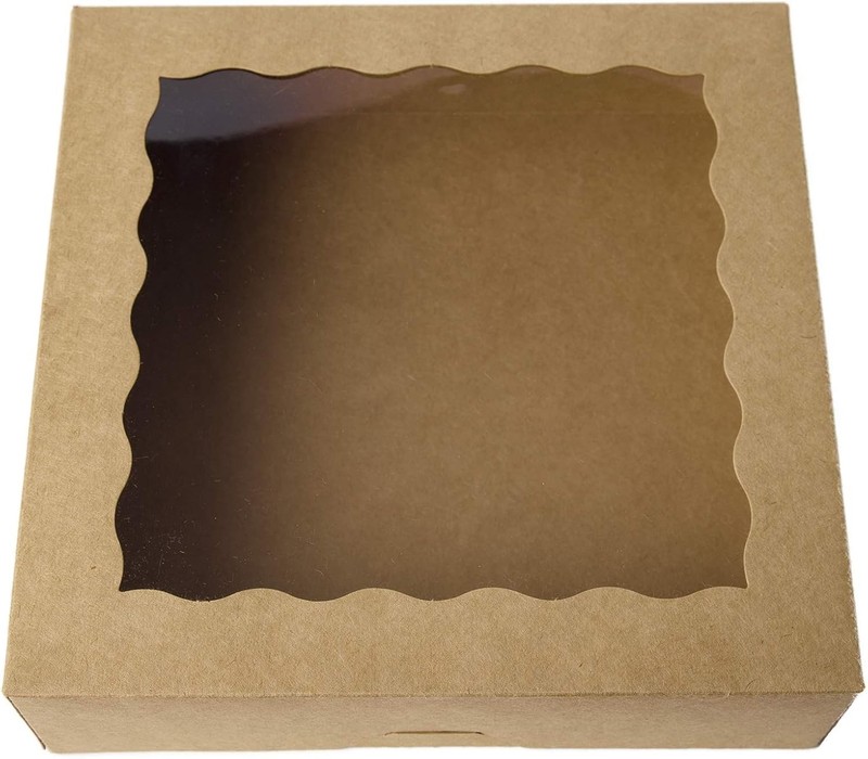 12inch Kraft Bakery Cookie Boxes 12x12x2.5inch Large Pie Boxes with PVC Window