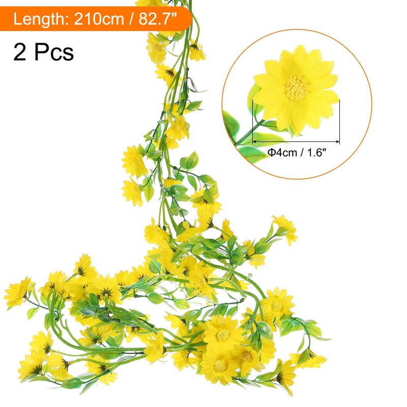 2pcs Artificial Daisies Flowers Garland Vine Silk Wildflower Garland, Yellow gallery