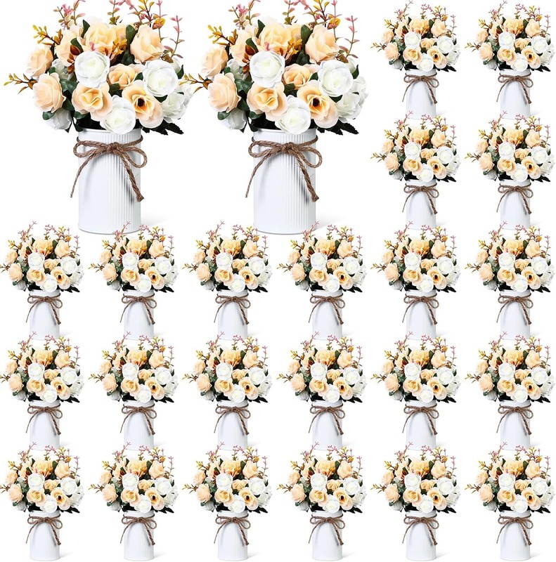 24 Sets Wedding Table Centerpiece Artificial Flowers with Vase 48