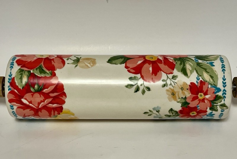 PIONEER WOMAN Vintage Floral Ceramic Rolling Pin w/ Wood Handles gallery