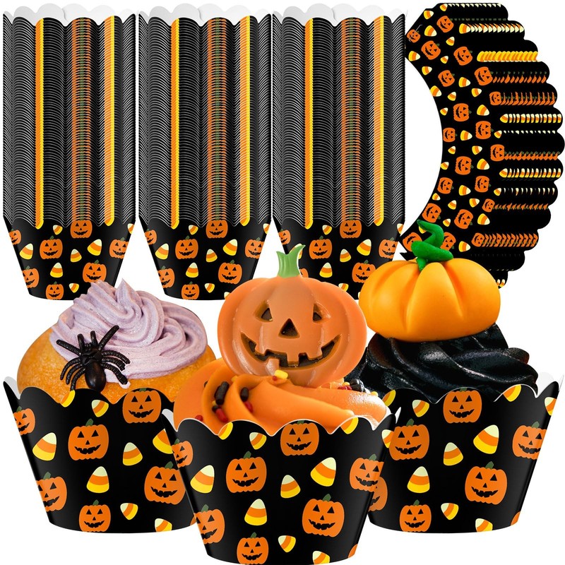 100 Pcs Halloween Pumpkin Cupcake Wrappers Rustic Cupcake Liners Pumpkin Cand…