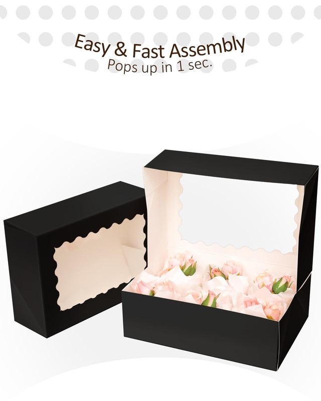 Black 6 Cupcake Boxes with Window Auto-pop up 30 Packs Cupcake Box 9x6.1x3.3 ... gallery