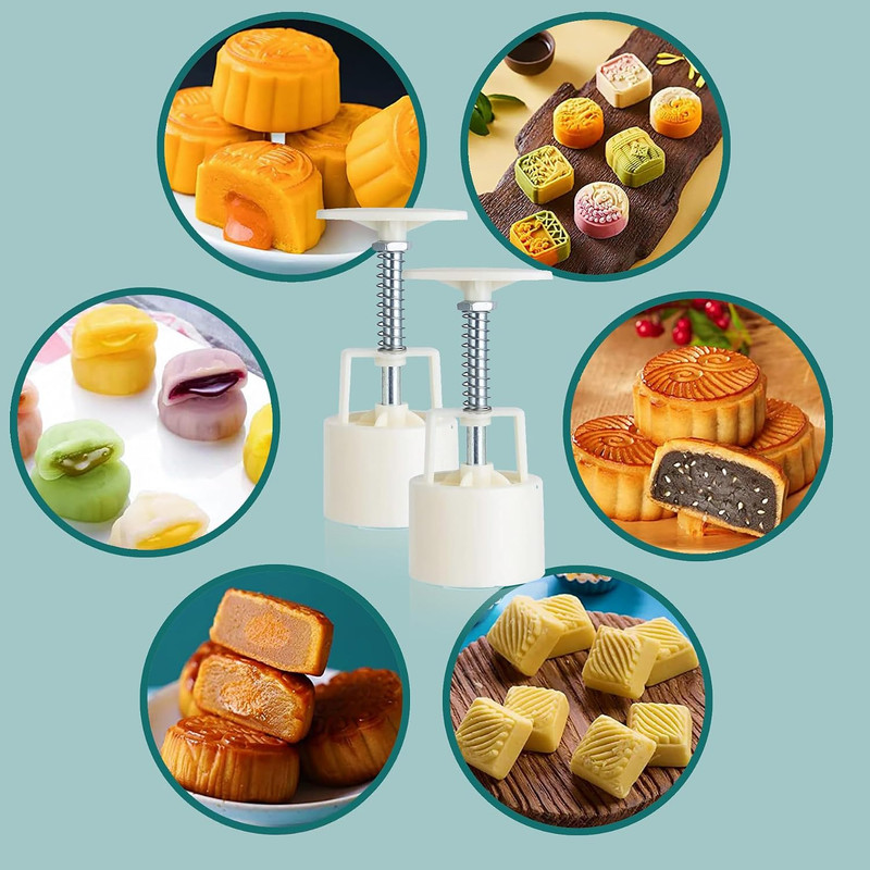 Moon Cake Mould Set 50g, 12 PCS Pattern Hand-Pressure Mooncake Molds,Includes 10 gallery