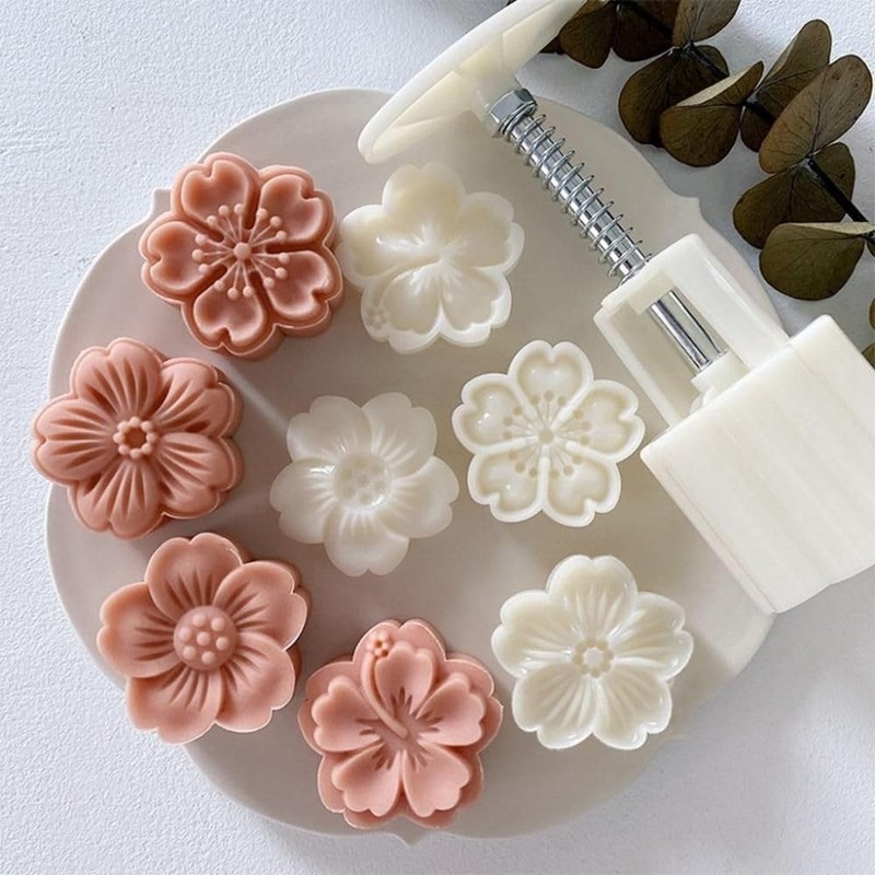 White Mold with 6 Petals 30g Mooncake Mould Hand Press Cookie Stamps, Cherry