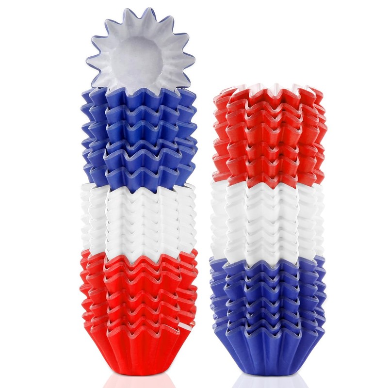 210 Pcs Independence Day Grease-Resistant Mini Cupcake Liners Red Blue White