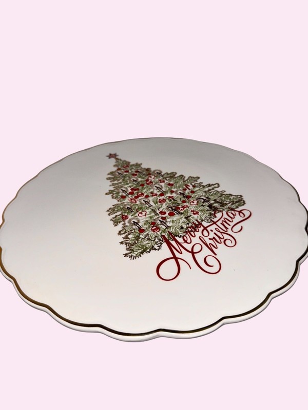 Christmas Cake Stand Grace’s Teaware Scalloped Edge 5 Inches Tall gallery