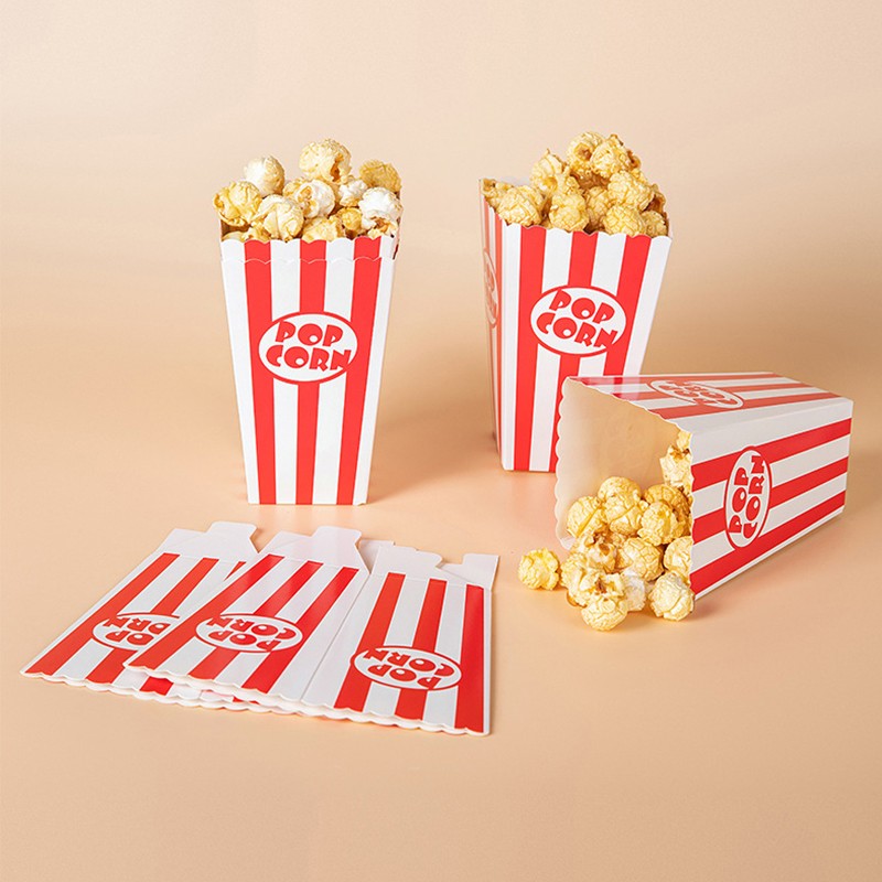 12Pcs Striped Popcorn Paper Boxes Buckets Red White Stripes Snack Containers