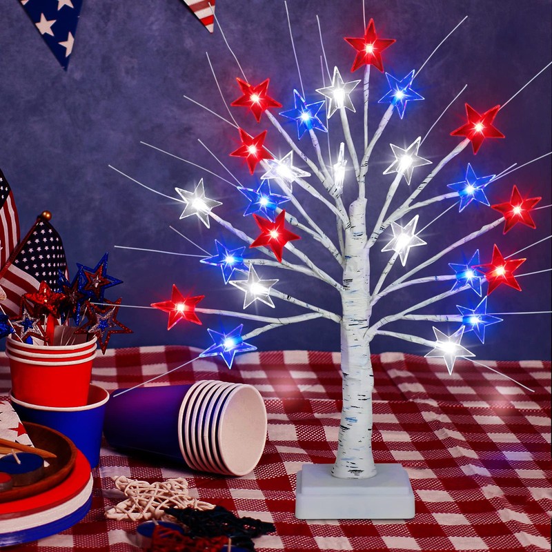 Mosoan Timer 2 Pack 18 Inch 4Th Of July Patriotic Decorations Tree Light 24 Led gallery