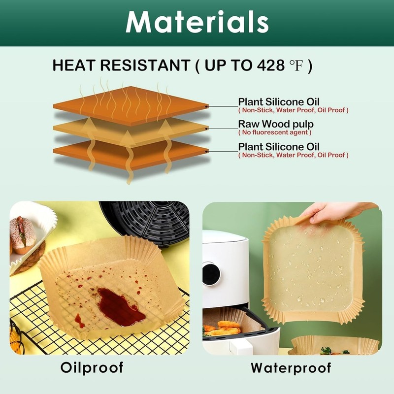 1000 Pcs Air Fryer Paper Liners Value Pack, 8" Square Air Fryer Liners Dispos... gallery