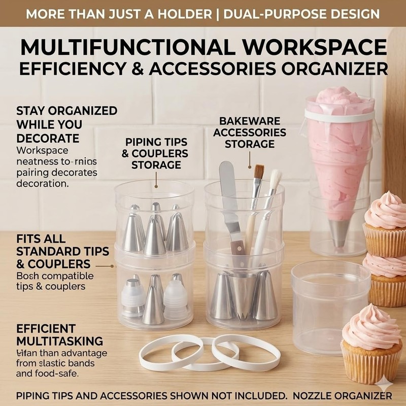 Stackable Piping Bag Holder Stand - Height Adjustable Cake Decorating Tools f... gallery
