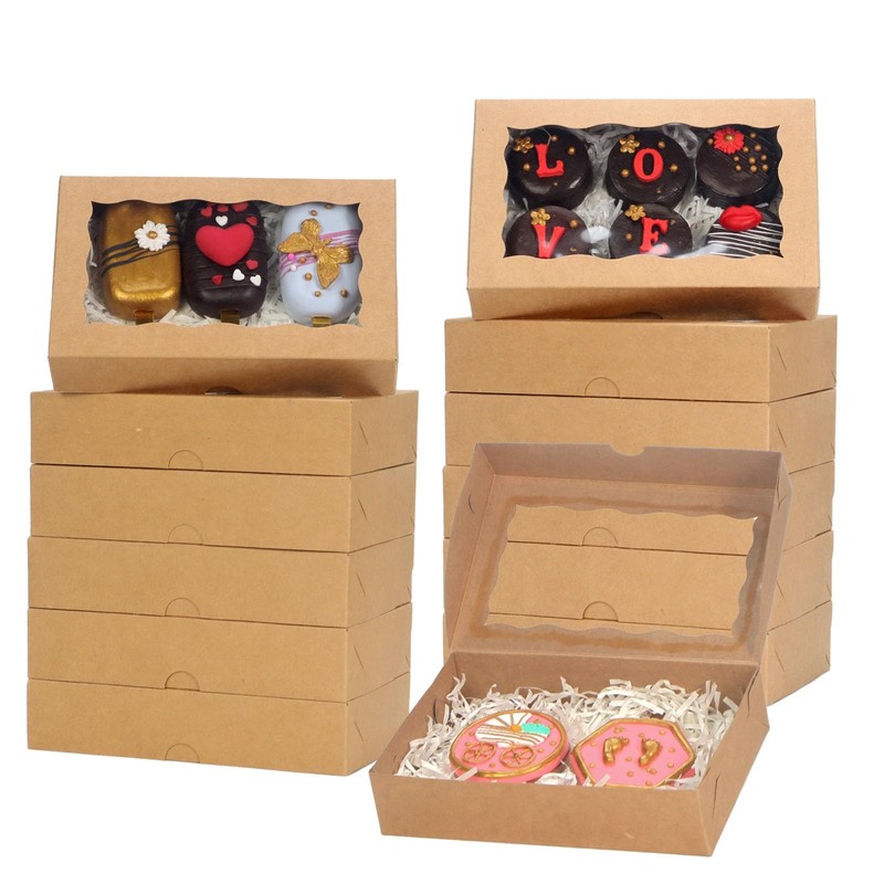 30 PCS DIY Brown Cookie Boxes With Window 7×4 3/8×1 Inch Macaron Box