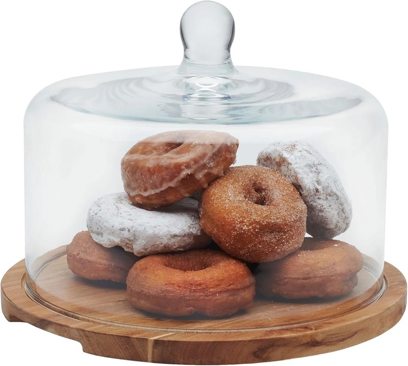 Acacia Wood Cake Stand with Lid, Ball Top Handle Cake Holder with Lid, Covere... gallery