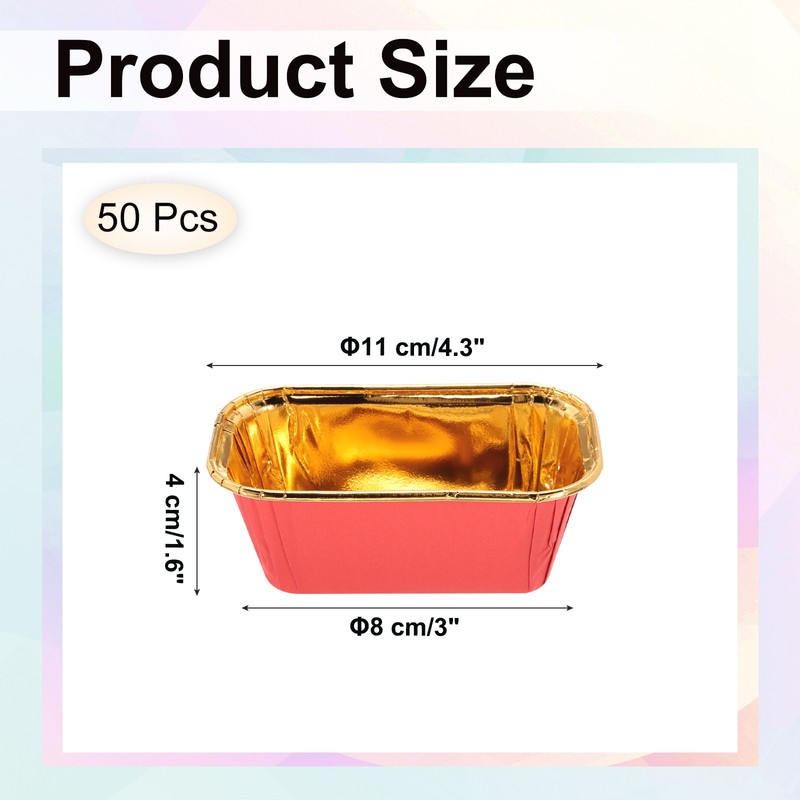 50 Pcs Cupcake Liners, Single-sided Aluminum Foil, Red (Rectangle) gallery