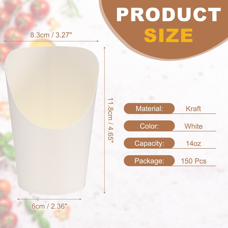 150Pcs French Fries Holder, 14oz Disposable Paper Charcuterie Cups, White gallery
