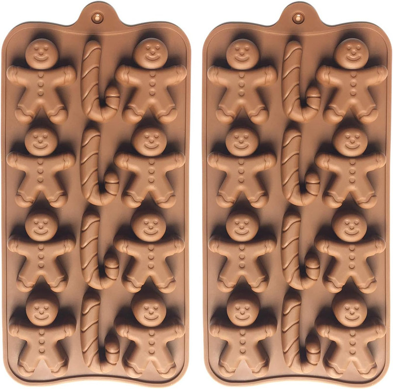 2pcs Christmas Silicone Molds for Baking Jelly Soap, Candy Cane, Gingerbread Men gallery