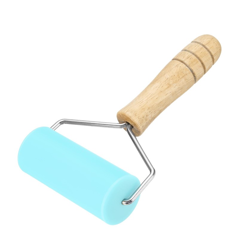 HARFINGTON Rolling Pin 7.6" x 1.69" Silicone Roller Wood Handle Blue gallery