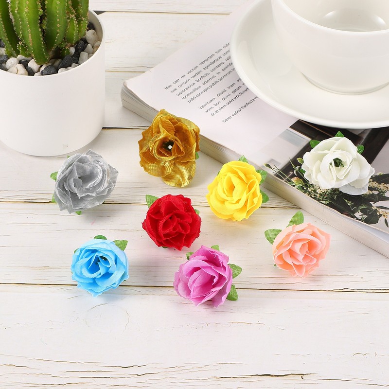 100 Pcs 1.18 Inch Mini Artificial Rose Flower Heads Silk Bouquet, Sky Blue gallery