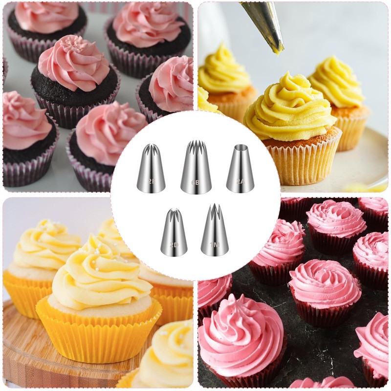 5 Pcs Piping Tips, 1M 2A 2D 2F 6B Stainless Steel Cake Tips standard, Silver gallery