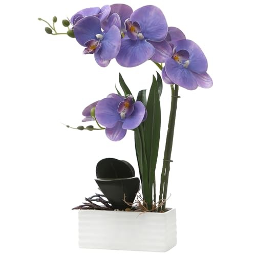 Artificial Real Touch Orchid Flowers in Pot Fake Phalaenopsis Flower A-lavender gallery