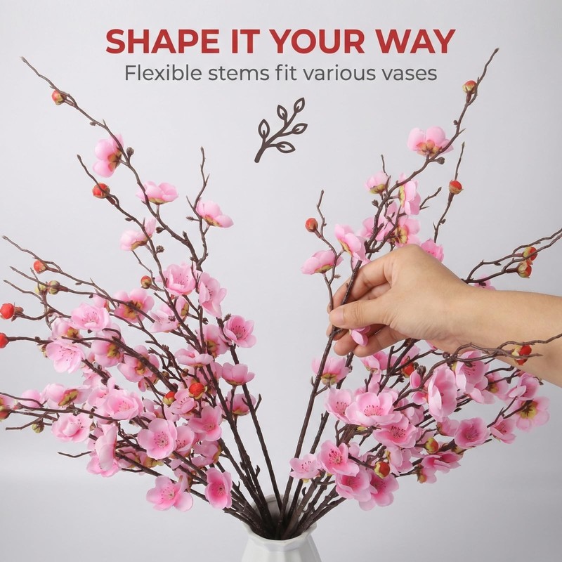 Grainbuds 20Pcs Cherry Blossom Branches Artificial Flowers For Winter Spring gallery