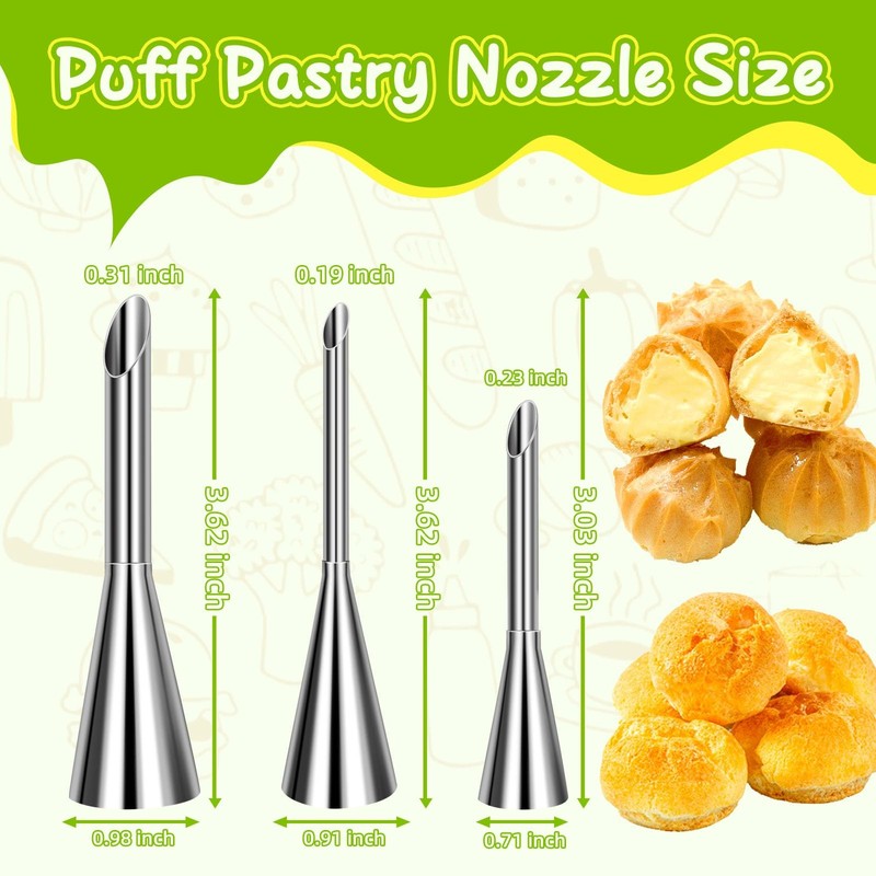 Cream Piping Tips 3 Pieces Stainless Steel Long Cream Puff Nozzle Decor gallery