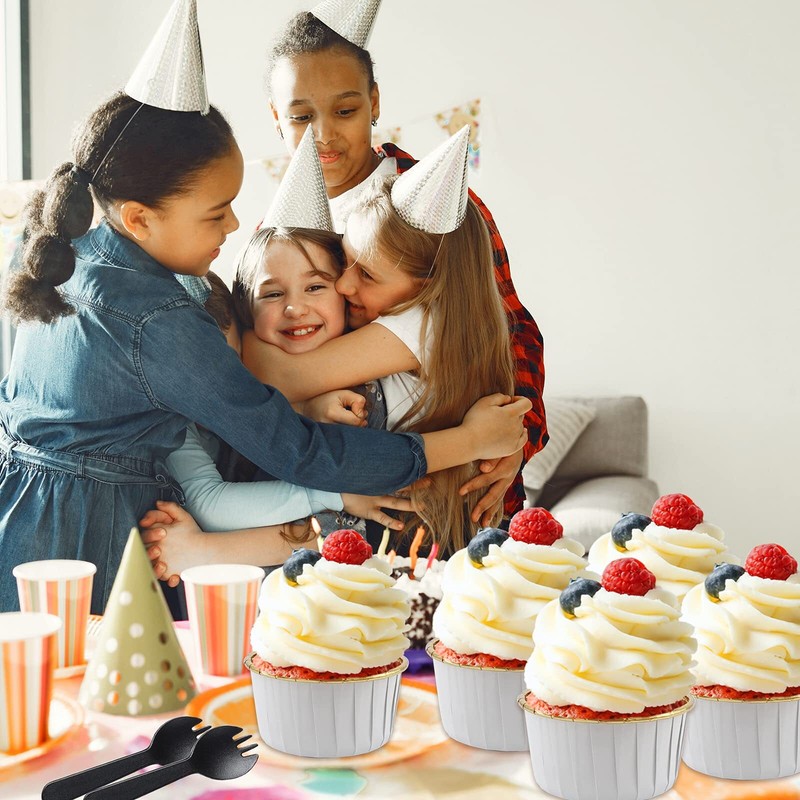 Jumbo Cupcake Cups with Lids 50-Pack 5.5 oz Foil White-Gold for Baking gallery