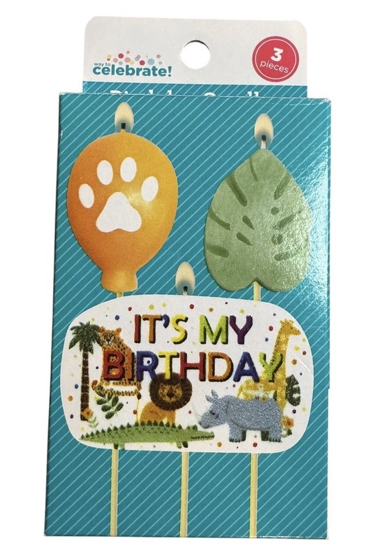 Safari Animals Cake Topper Set, 3-Piece Beige And 2 Boxes Of 3 Each Bday Candles gallery