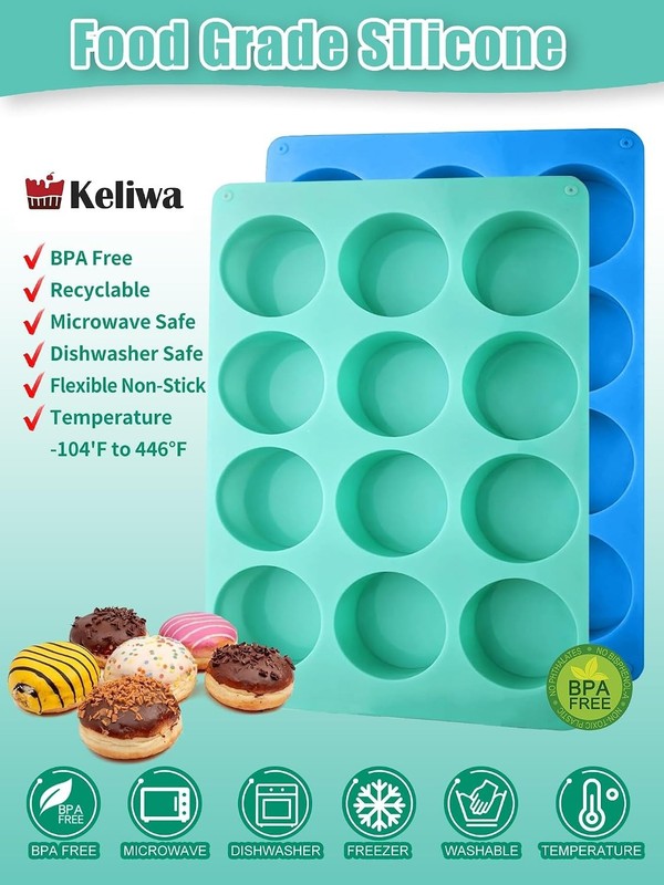 2 Pcs Oreo Chocolate Cookie Silicone Molds, 12-Cavity Round Silicone Mold, Ba... gallery