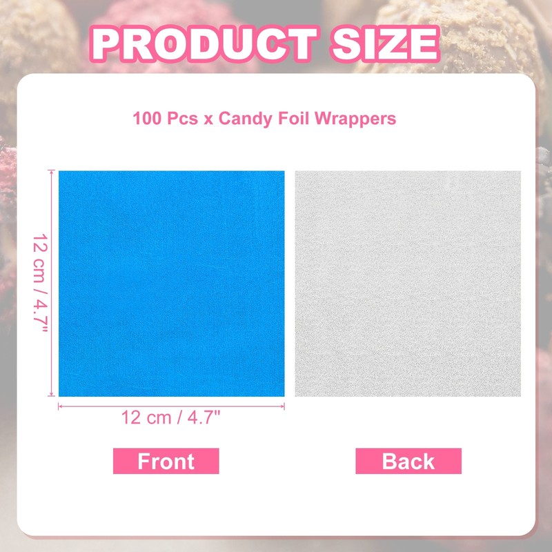 100 Pcs Candy Foil Wrapper, 4.7 x 4.7" Chocolate Wrapper, Blue (Orange Peel) gallery