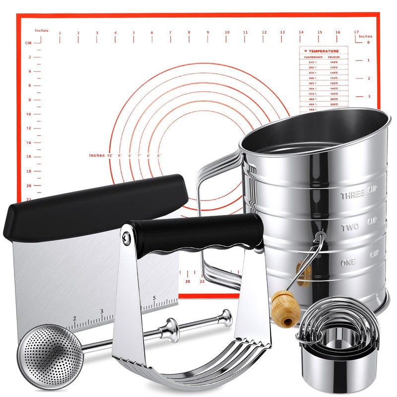 10 Pcs Stainless Steel Pastry Biscuit Cutter Set Include 3 Cup Flour Sifter B...