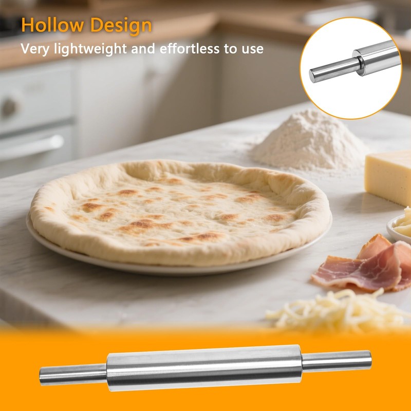 17-Inch 18/8 Stainless Steel Rolling Pin - Metal Dough Roller for Baking, Piz... gallery