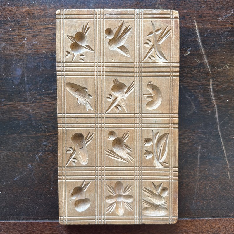Early 1900s German Wooden Springerle Cookie Mold Press 12 Patterns Cookie Stamp