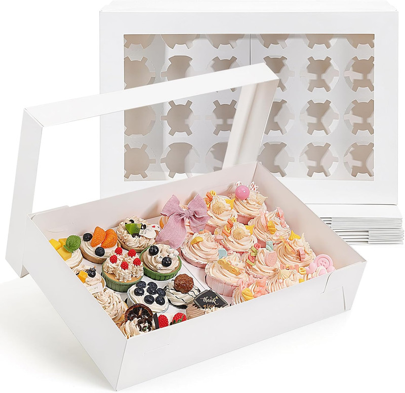 TOMNK 6 Pack Cupcake Boxes with Window for 24 Standard or Mini Cupcakes, White C