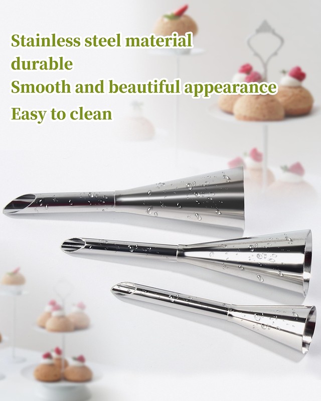 3Pcs Cream Icing Piping Nozzle TipsStainless Steel Long Cream Puff Nozzle Dec... gallery
