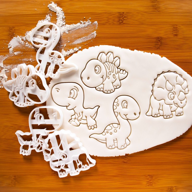 Set of 4 Baby Dinosaur Cookie Cutters – T-Rex stegosaurus Triceratops Long Neck