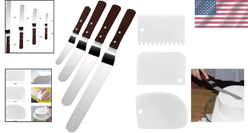 Cake Decorating Spatula Set Stainless Steel 4 6 8 10 Inch with Wooden Handles gallery