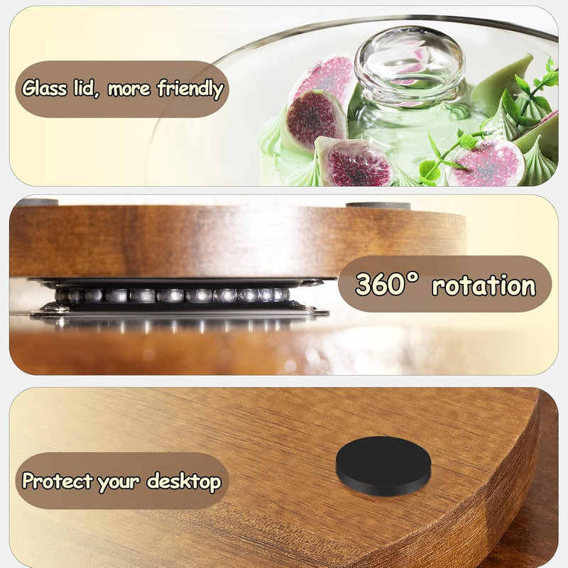 11IN Wood Cake Stand with Dome Lid, Rotating Cake Stand with Glass Dome- Cake Pl gallery
