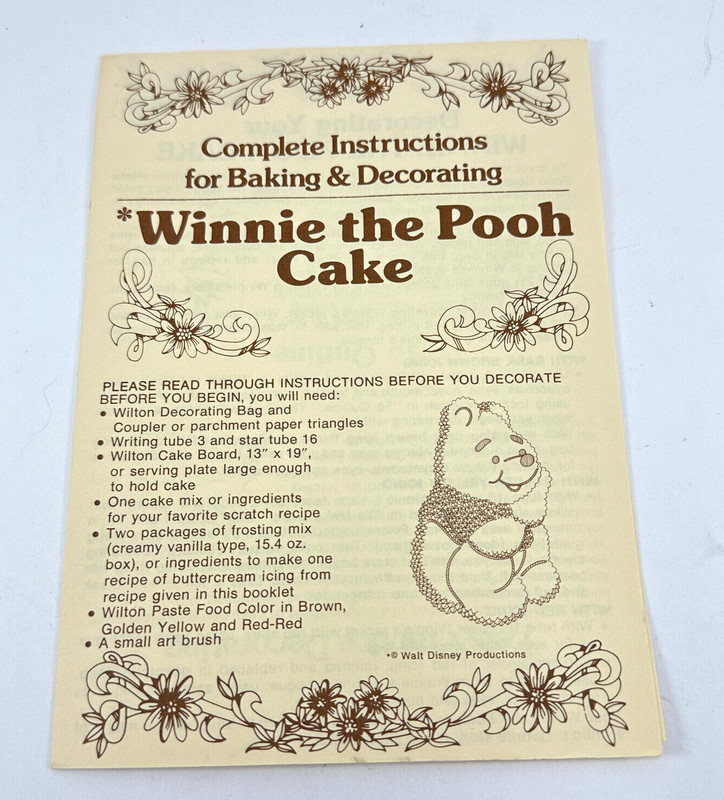 1976 Wilton Gold Tone Winnie the Pooh Cake Pan 515-401 Decorating Instructions gallery