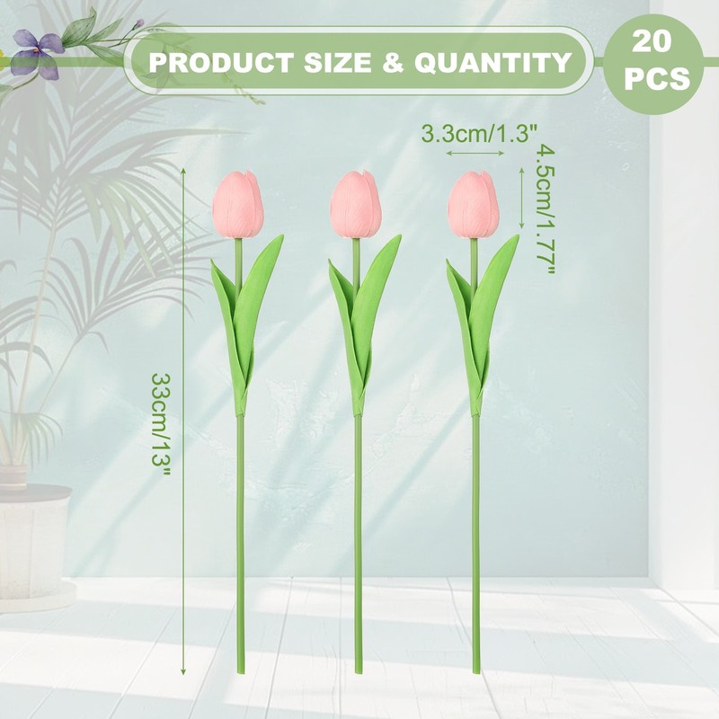 20pcs Tulips Artificial Flowers, Faux Flowers Fake Tulip Stems(Medium Pink) gallery