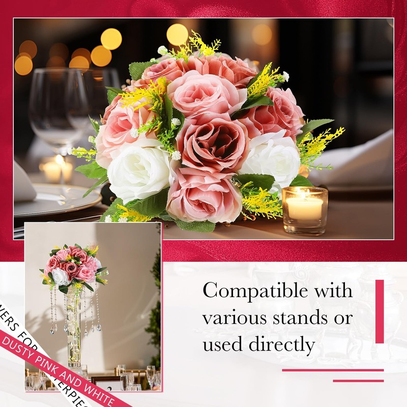 Hotop 12 Pcs Artificial Rose Flower Balls For Centerpieces Silk Roses Kissing gallery