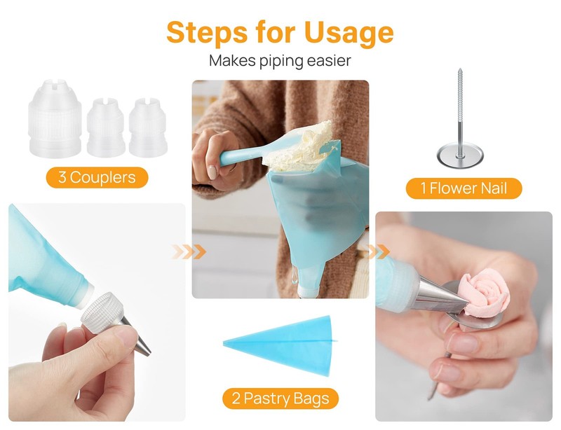 54 in 1 Piping Bags and Tips Set with 13 Large Size Piping Tips, 35 Standard ... gallery
