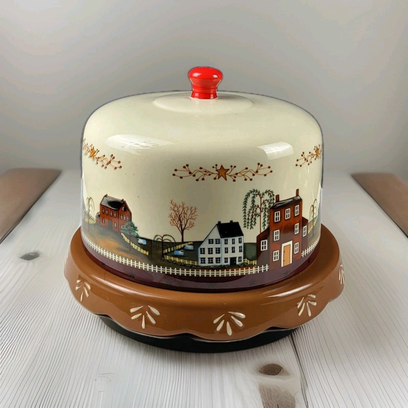 VGT Ceramic Cake or Cheese Cover & Platter, houses/country/farms/Sheep/Autumn gallery