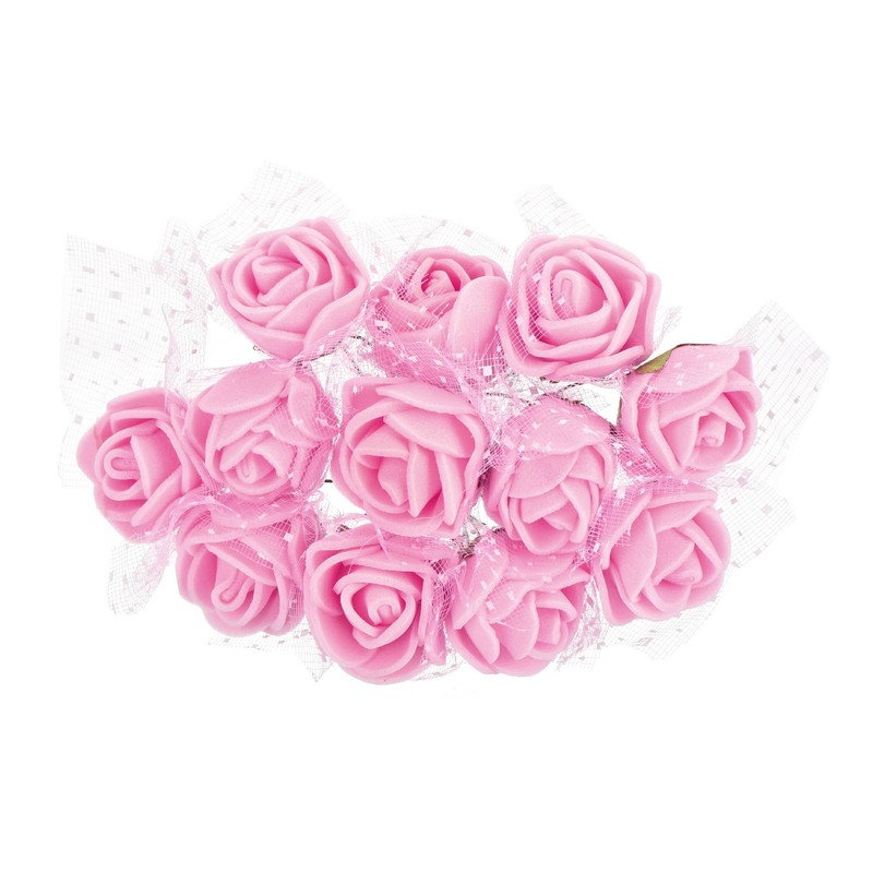 144Pcs 0.98" Mini Rose Artificial Flower Heads Bulk with Stem & Gauze, Pink