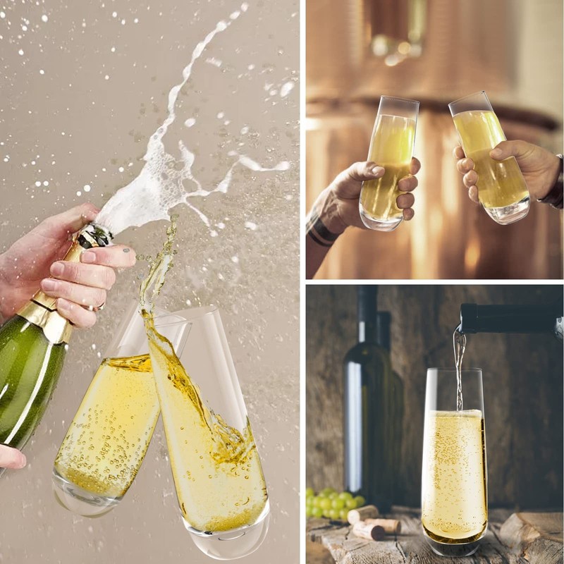 Stemless Champagne Flutes Set of 4，Hand Blown Crystal Glasses, 10.2oz Cha gallery