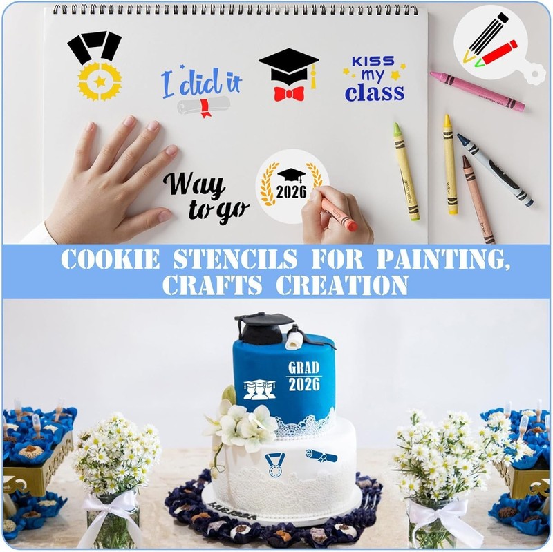 Graduation Cookie Stencils Set, 36 Reusable Templates for Class of 2026 Decor gallery