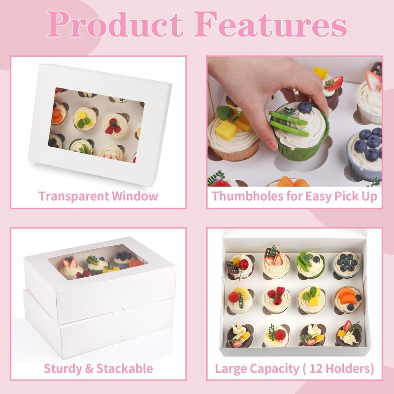 Cupcake Boxes 2 Pack Disposable Cupcake Containers Food Grade Cupcake Carrier 12 gallery