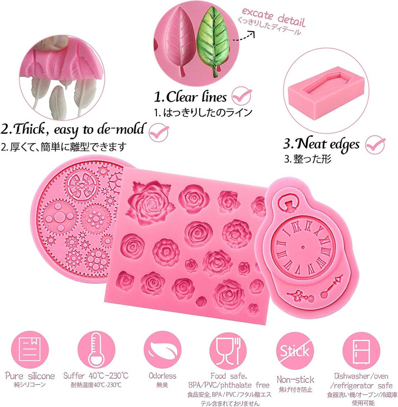 Funshowcase 32 Cavity Roses Flower Fondant Candy Silicone Mold for Sugarcraft Ca gallery