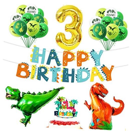 Happy 3rd Birthday Balloons Set Dinosaur Themed Decoration – Dino Happy
