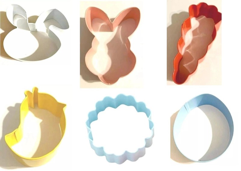 6 Easter Cookie Cutters Wilton standard size metal bunny egg chick carrot daisy